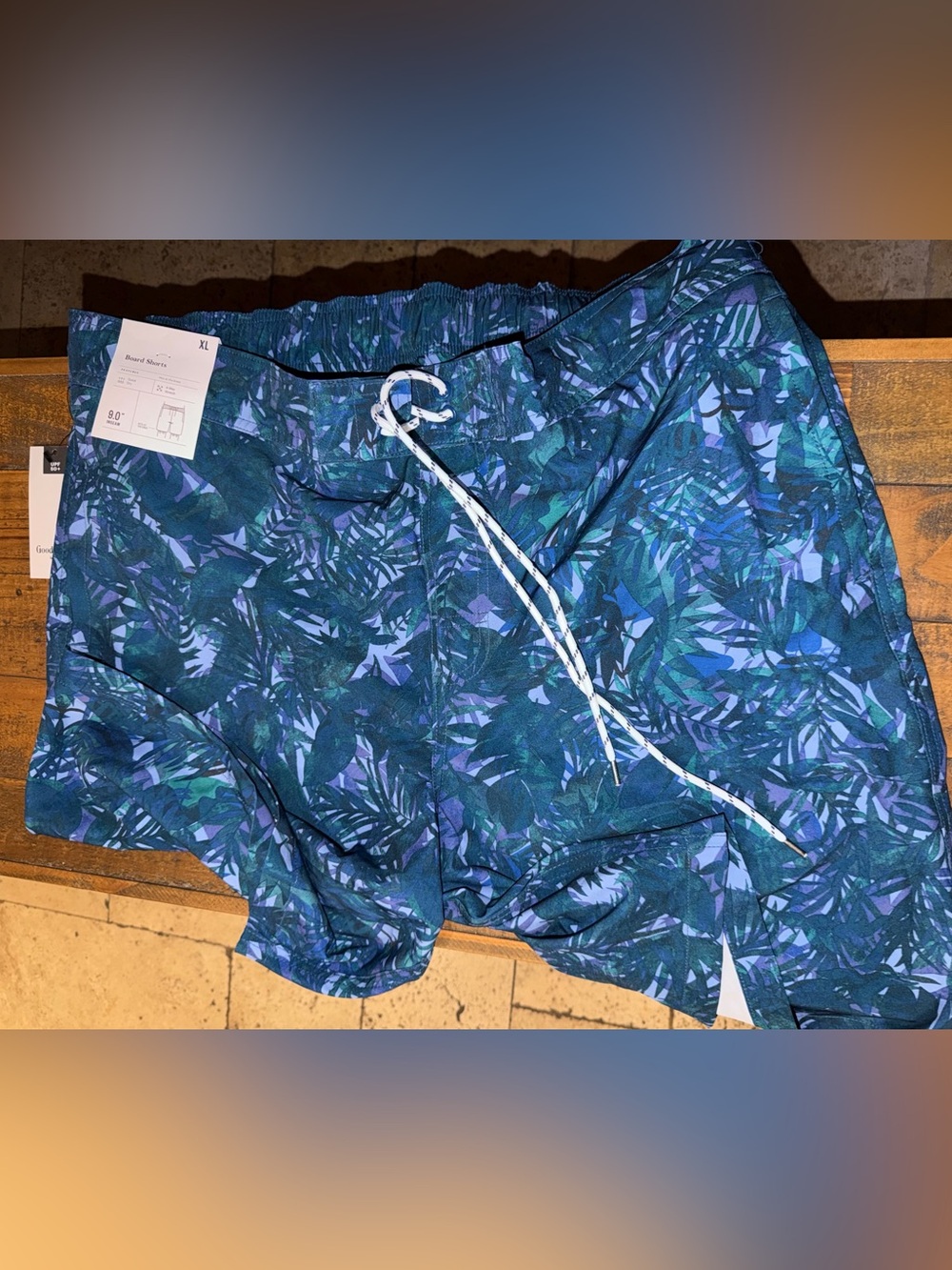 Target Men's Navy and Teal Tropical Print Athletic Shorts